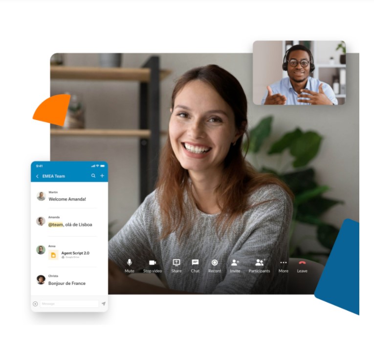 woman talking with an individual virtually via Mitel