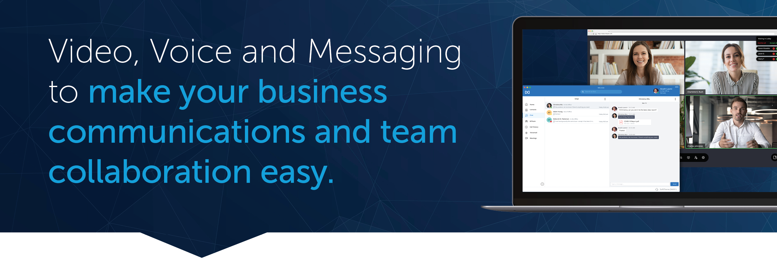 laptop with mitel messaging and video conferencing